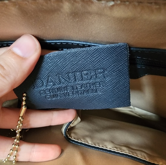 Genuine Leather Danier Top Handle Purse In A Dark Blue almost Black - Picture 6 of 13